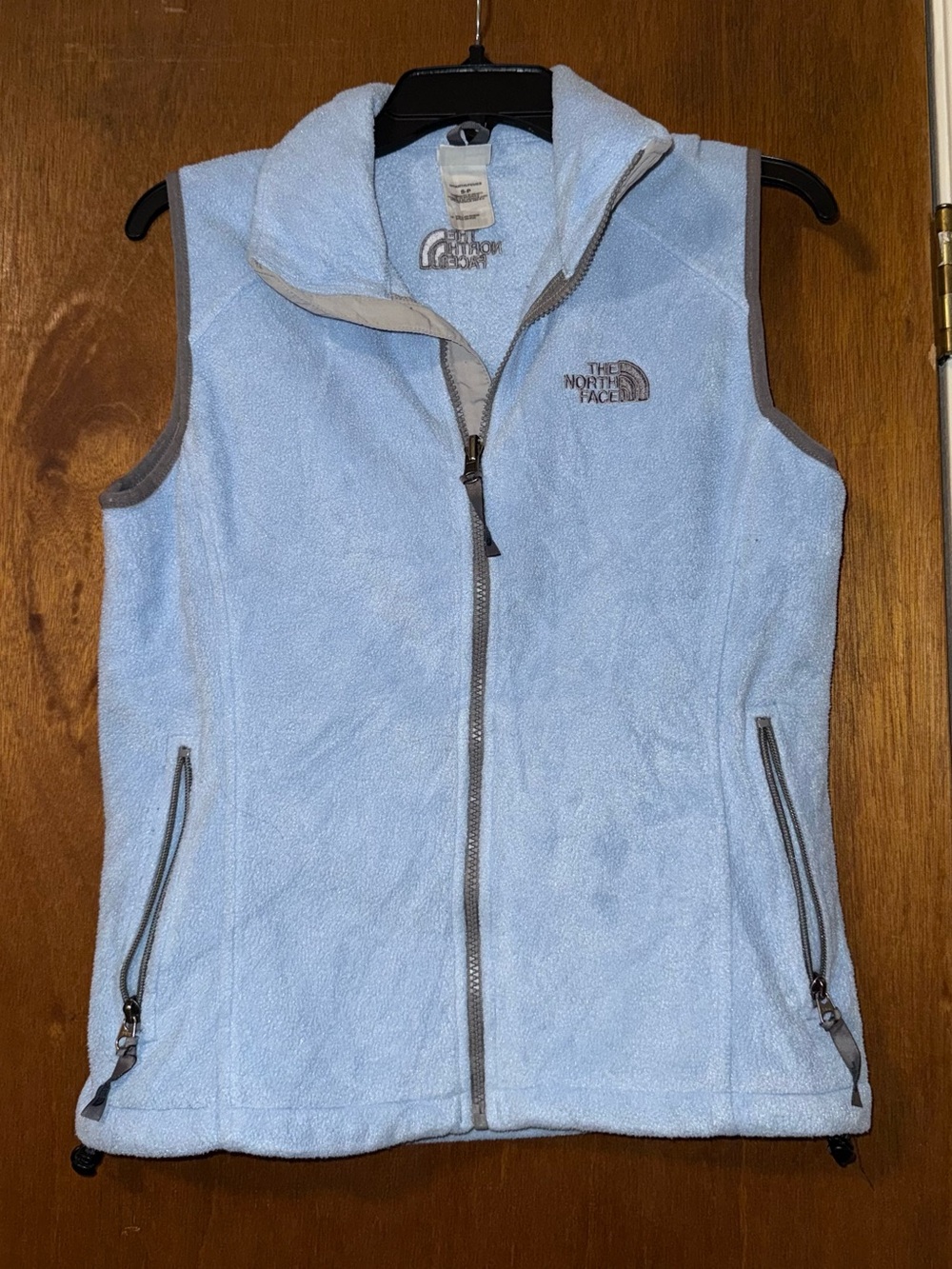 The North Face Pale Blue Fleece Vest with Gray Trim size S